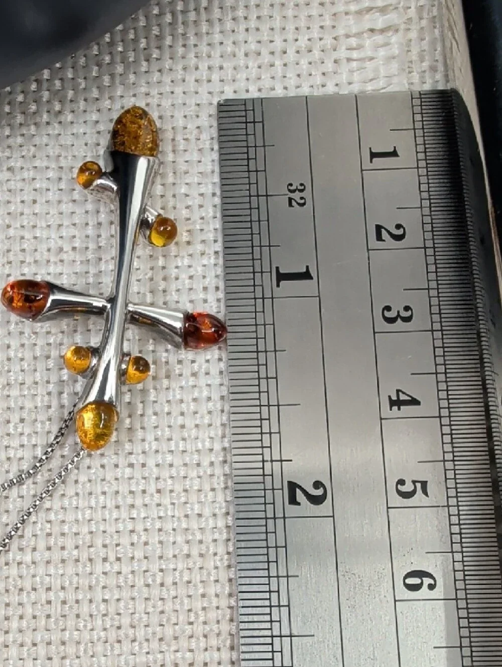 Vintage Baltic Amber Sterling Silver Cross Pendant Necklace 925 Poland 18